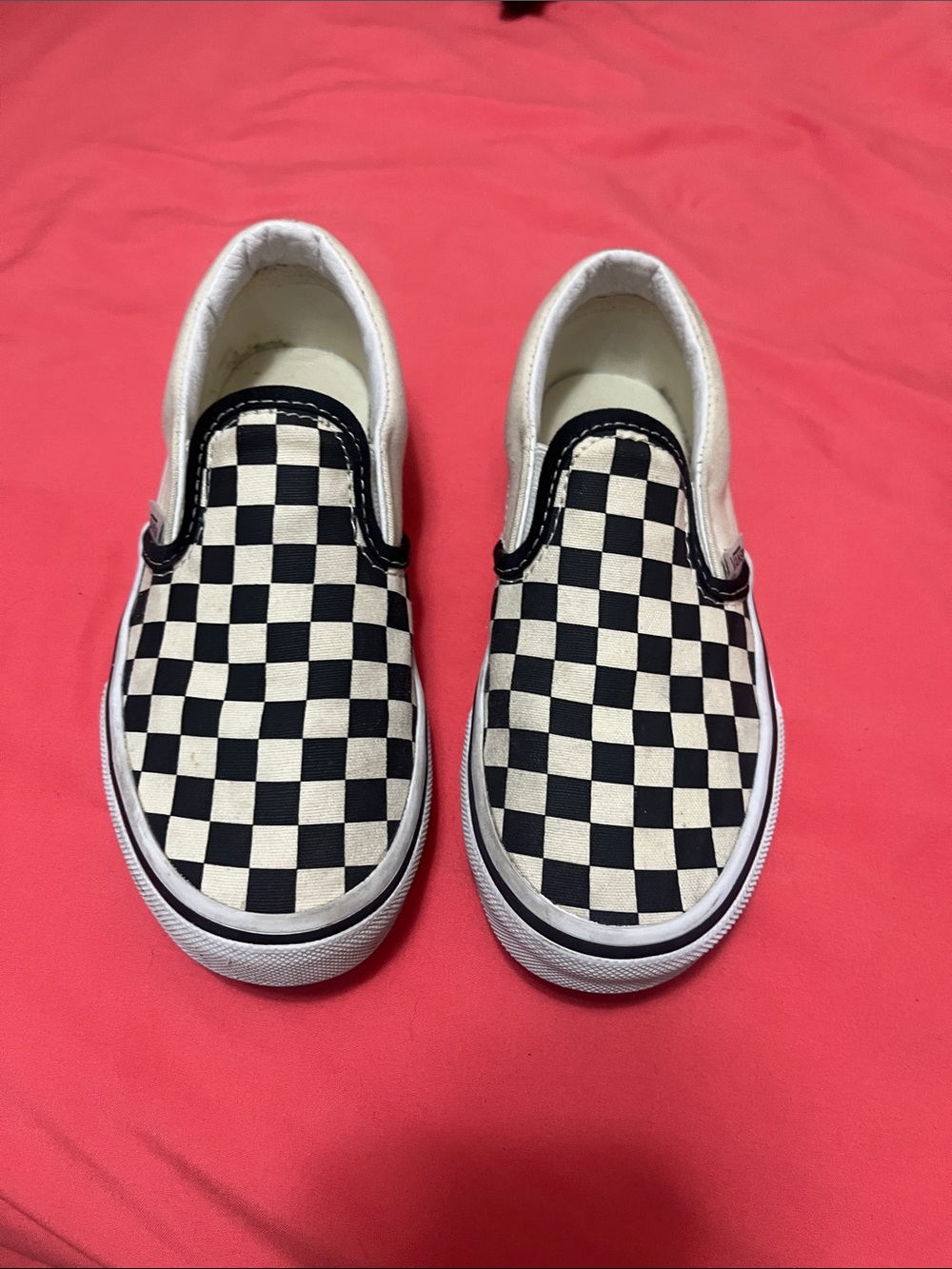 Vans Black & White Checkerboard Kids Slip-On Sneakers - Little Boys Size 1